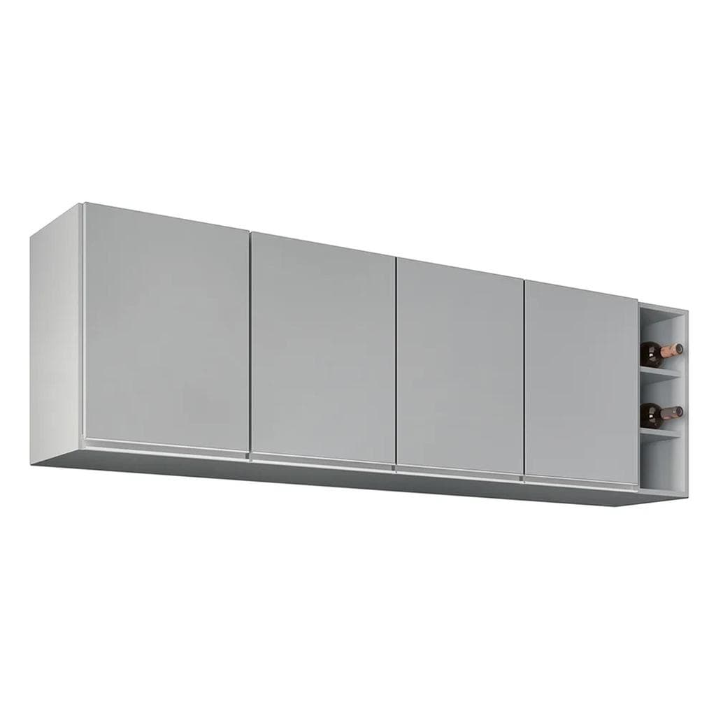 Armário de Cozinha Aéreo Nevada com Nicho 180cm 4 Portas Cinza Claro - Lumil