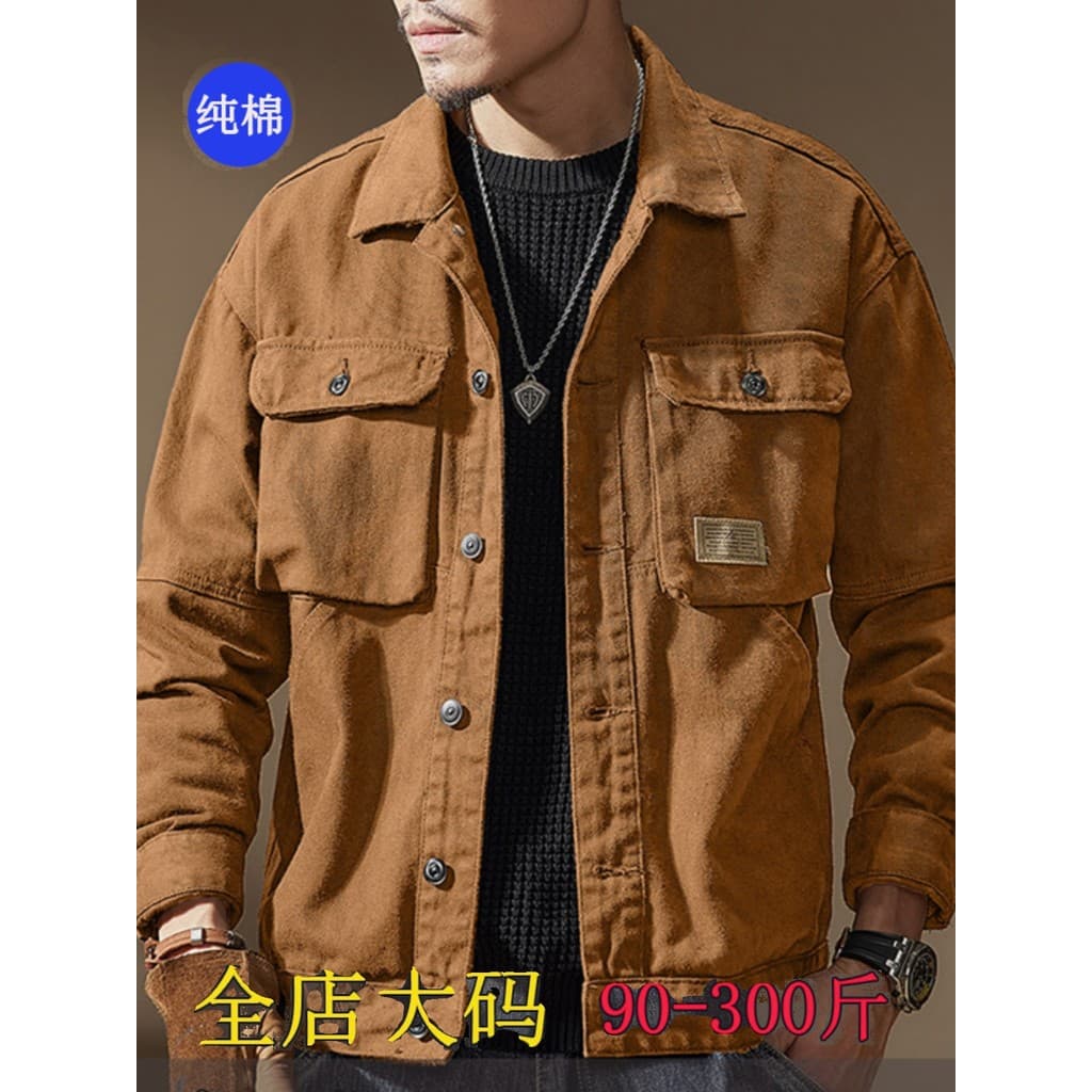 Americano Retro puro algodão jaqueta masculina 2024 novo estilo Street Wear Casual outono solto Plus Size jaqueta geral