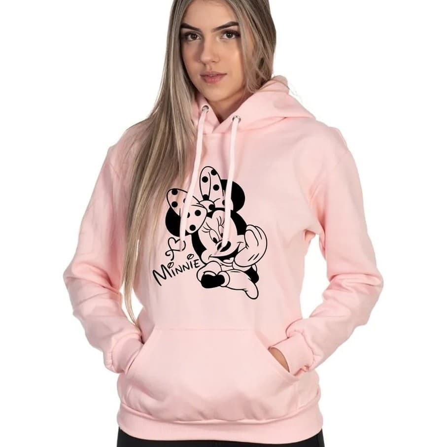 Moletom Canguru Feminino Estampado Minnie em algodão Blusa de Frio Premium Confortavel Inverno