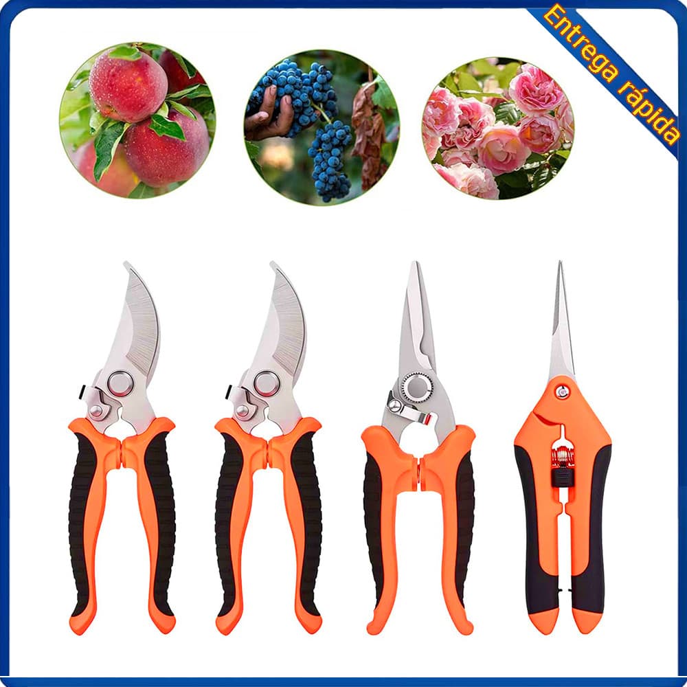 Conjunto de tesouras de trabalho de jardinagem laranja (incluindo 2 tesouras de poda de cotovelo + 1 tesoura de ferro +