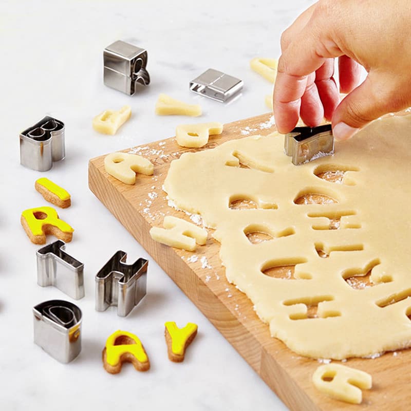 26 letras em inglês molde número molde cozimento artesanal molde de pão cozido no vapor em forma de aço inoxidável rosto