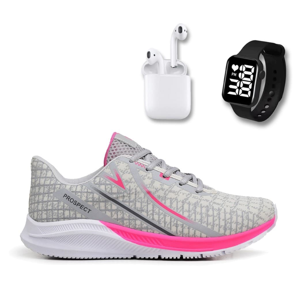 Tênis Feminino Prospect Spark Esporte Leve Macio + Fone + Relógio Led