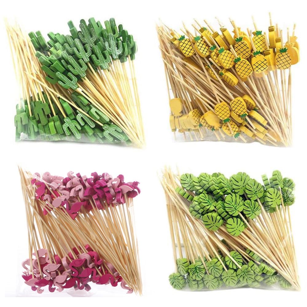 100 Pcs Descartáveis Espetos De Bambu Alimentos Picaretas Buffet Queque Garfo De Frutas Bolo Partido Sobremesa