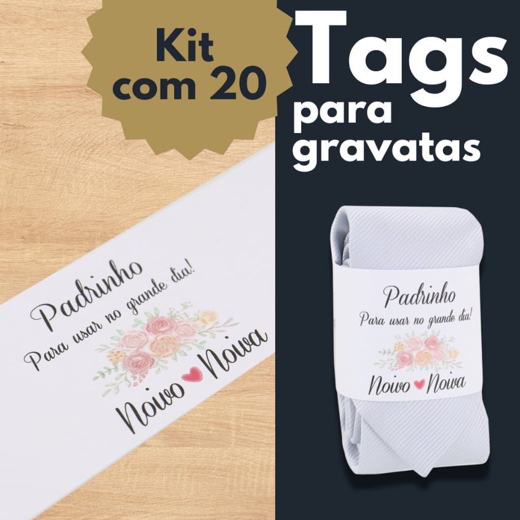 Kit com 20 Tags para Gravatas Surpreenda seus Padrinhos de Casamento Ideal para o Grande Dia