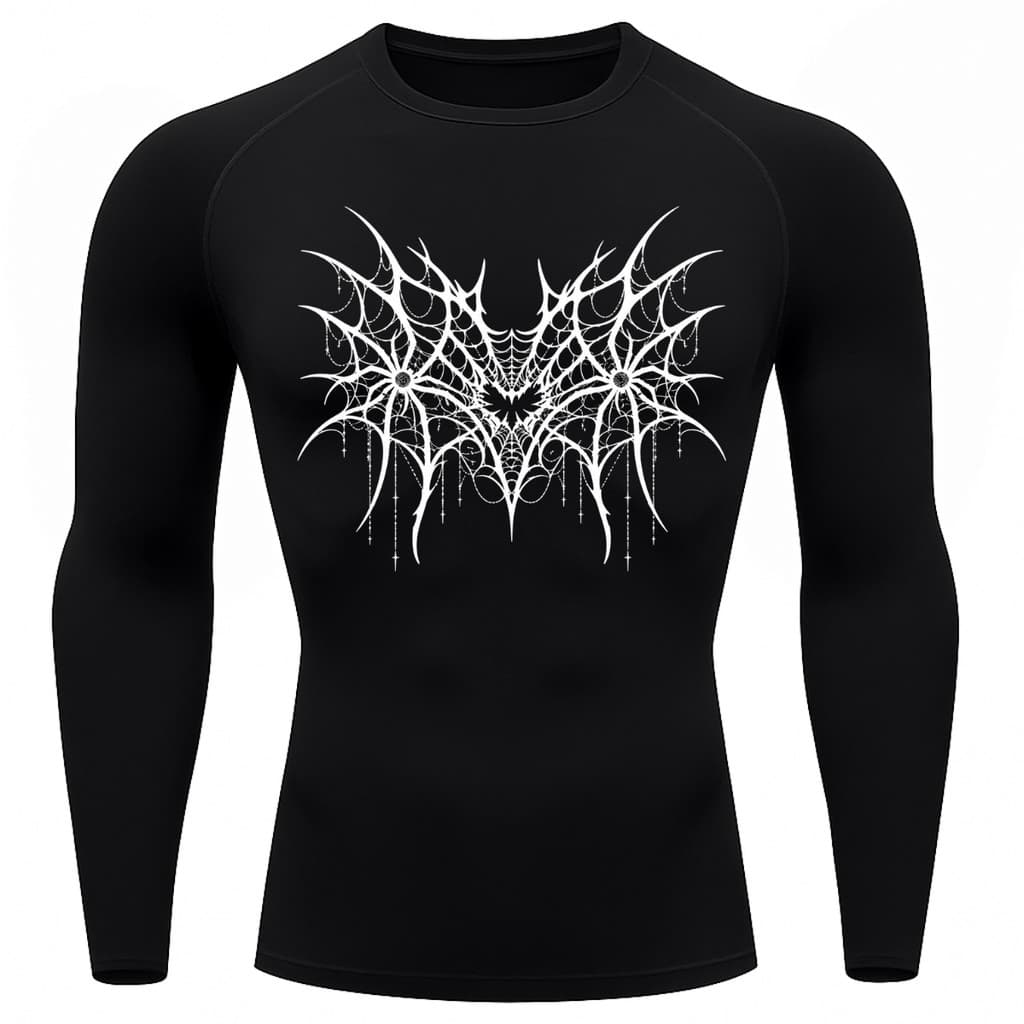 Camiseta Compressão Uv 50+ Manga Longa Cyber Tribal Spider Symmetric Web Rash Guard