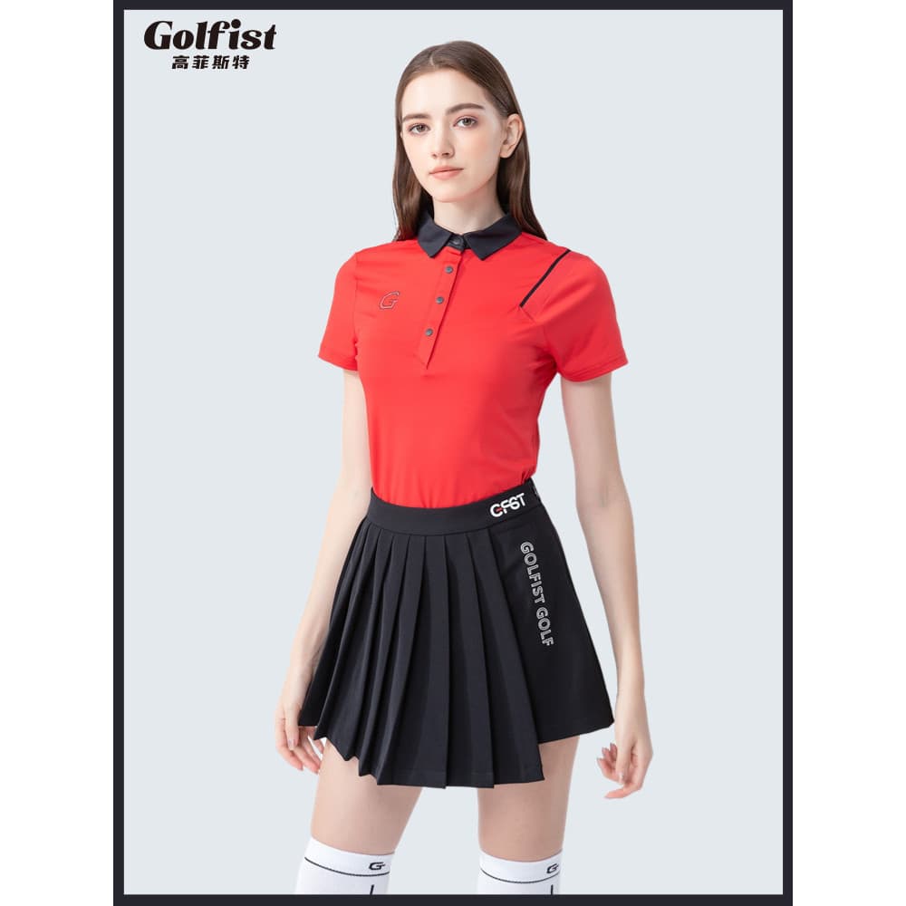 Golfe feminino verão de manga curta estiramento esportes confortável de secagem rápida versão coreana magro-ajuste mais