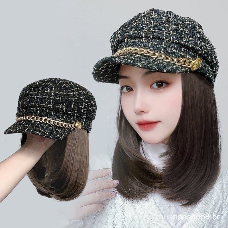 At436 Chapéu Peruca Uma Moda Feminina Outono Inverno Estilo Boné Capa de Cabolo Curto Cabel