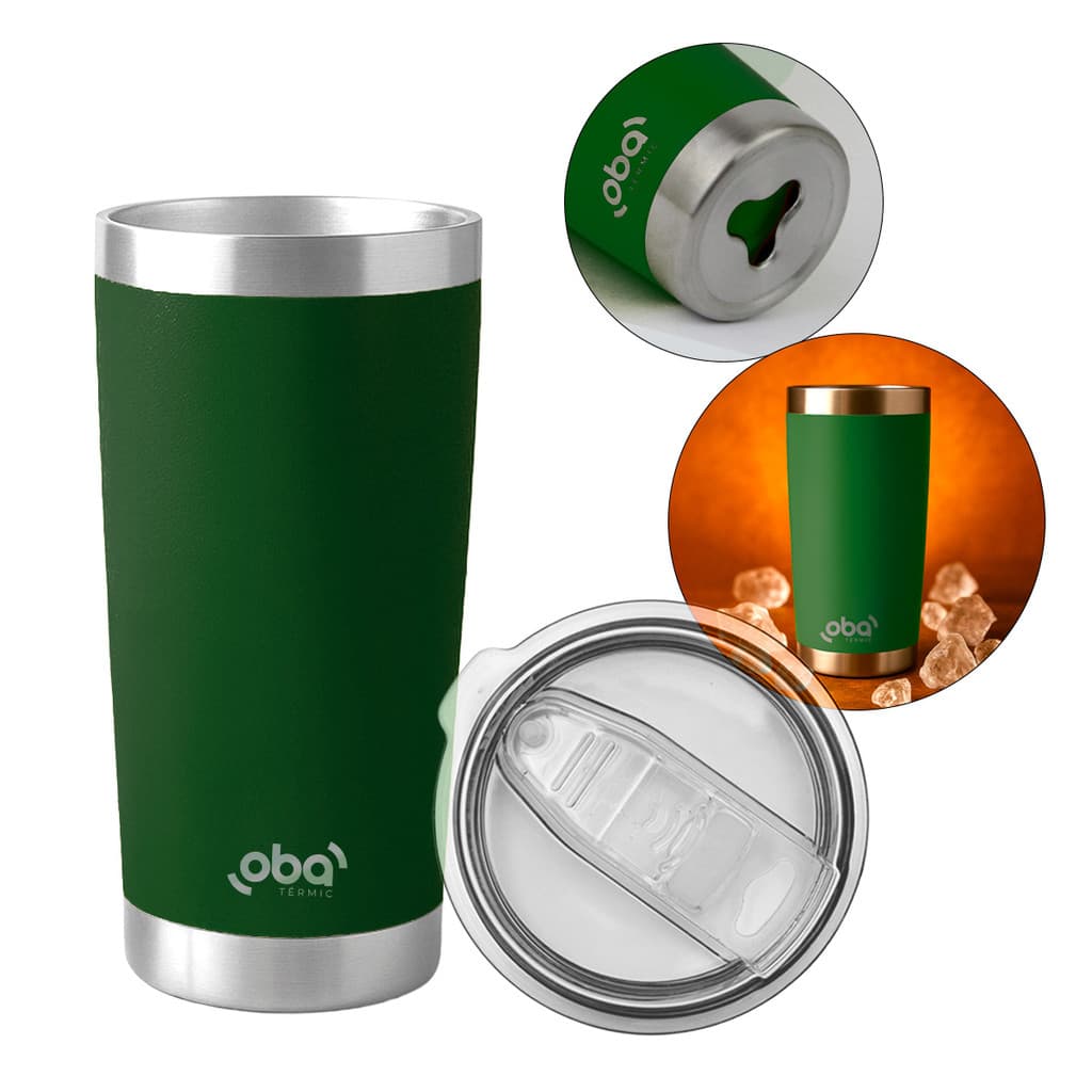 Copo Térmico com Tampa e Abridor 591ml Verde Militar