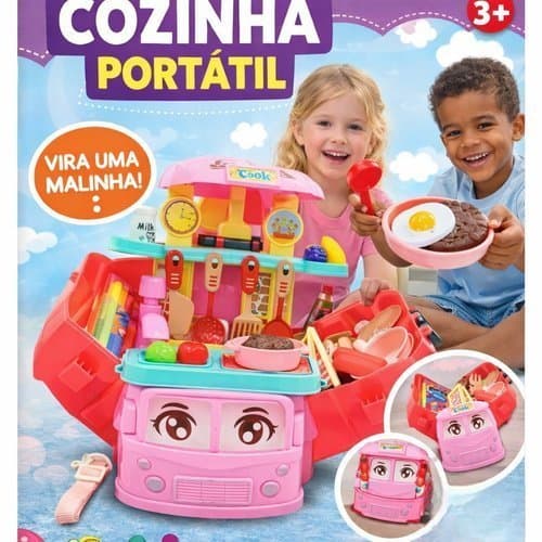 Brinquedo Infantil Cozinha Plástica Com Maleta Acessórios Ônibus Food Truck