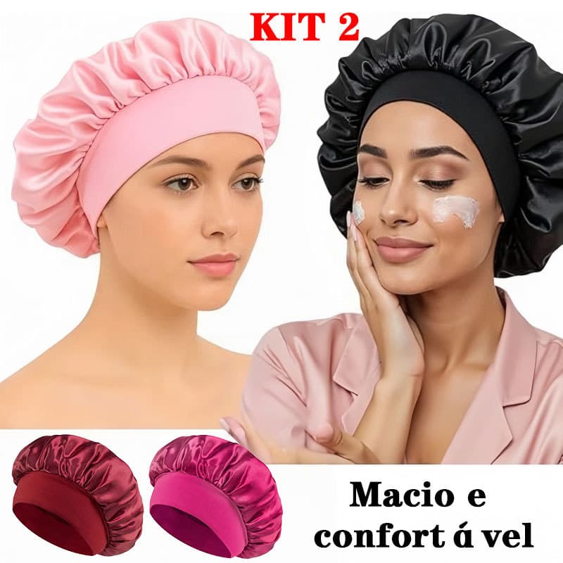 Kit 2 Toucas De Cetim Faixa Elástica Larga Antifrizz Para Dormir Protege O Cabelo Cores Sortidas Envio Rápido