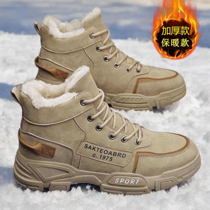 Botas de neve estilo masculino 2026 primavera forro de lã engrossado sapatos de algodão pele integrada quente adolescent