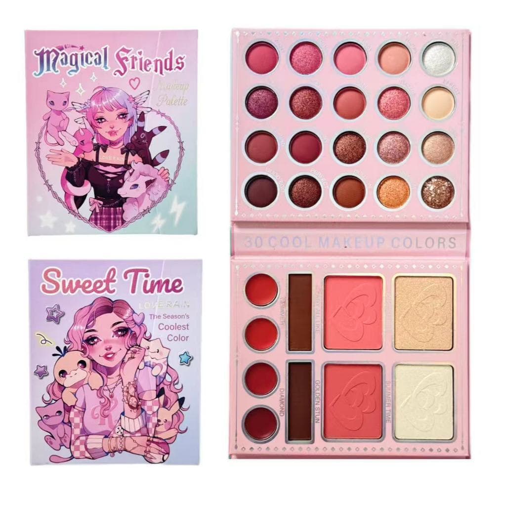 Paleta Rosa LOVE RAIN 30 Cores Super Fofa Com Glitter