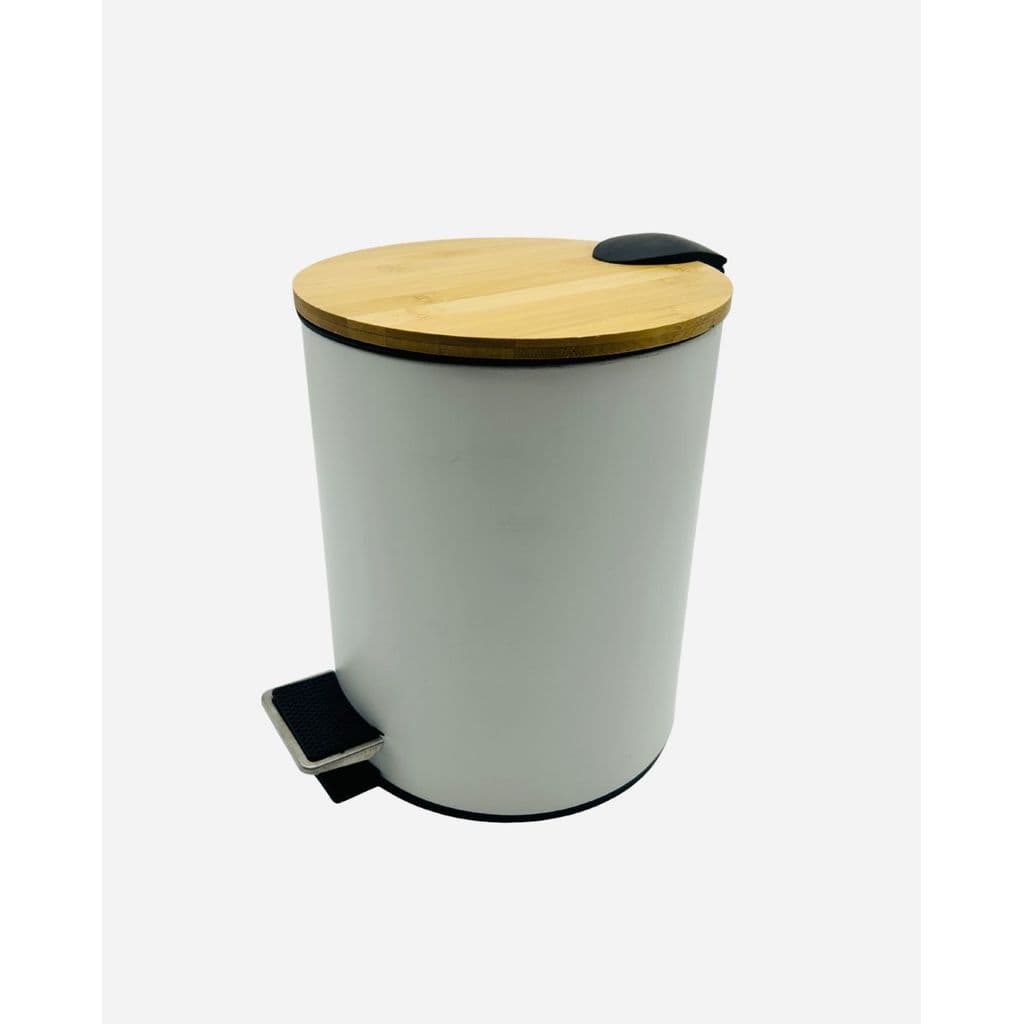 Lixeira Inox Com Tampa De Madeira Bambu - 5 Litros