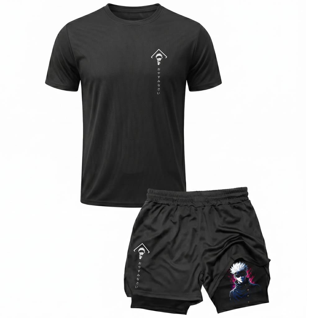 Kit Academia Treino Camiseta Dry Fit + Short 2 Em 1 Anime Jujutsu Kaisen Gojo