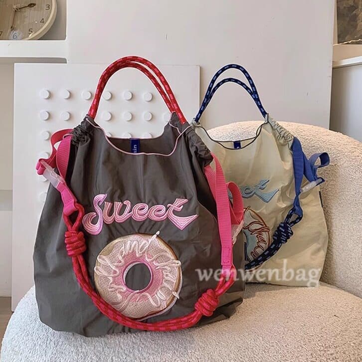 Corrente de bola japonesa bolsa ecológica Gaoyuan mesmo estilo bolsa bordada de lona de Nylon bolsa de compras bolsa fem