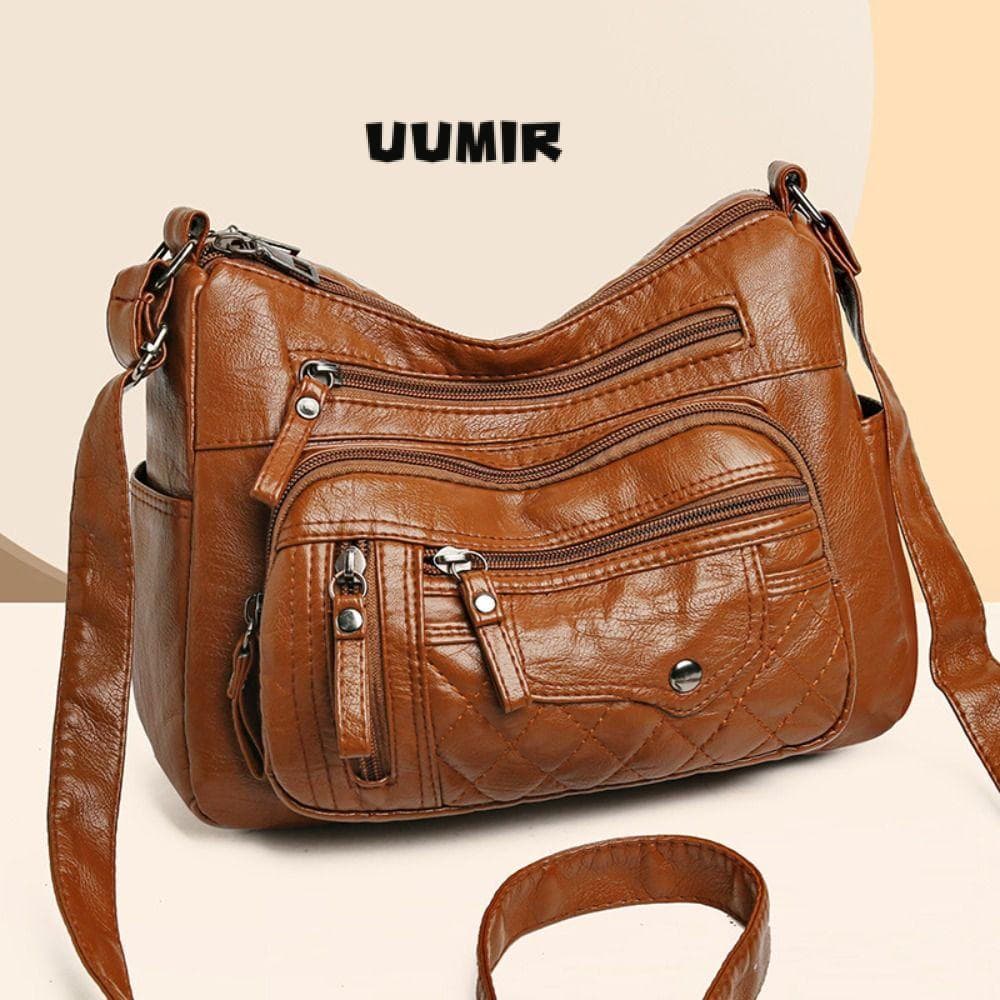 UUMIR Bolsa Para Mãe De Meia-Idade , De Ombro Crossbody De Couro Macio Com Vários Bolsos E Feminina De Cor Sólida De Gra