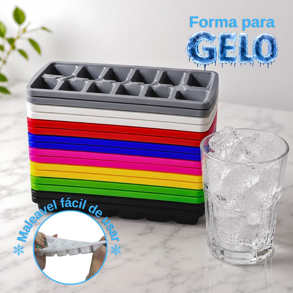 Kit Formas Para Gelo de Plástico Multiuso Flexivel Resistente Para Bebidas 12 Cavidades