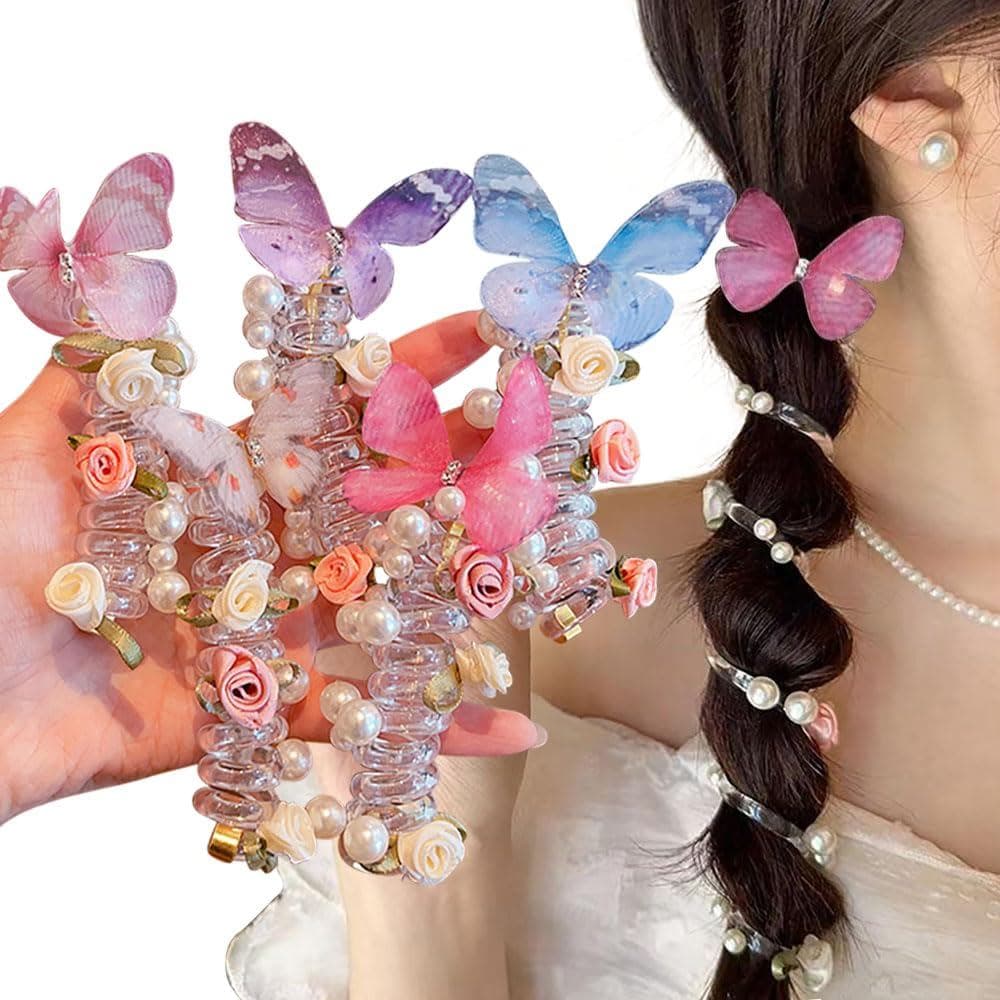 5 peças de elásticos de cabelo em espiral, elásticos de cabelo com pérolas, elásticos decorativos para cabelo que não da