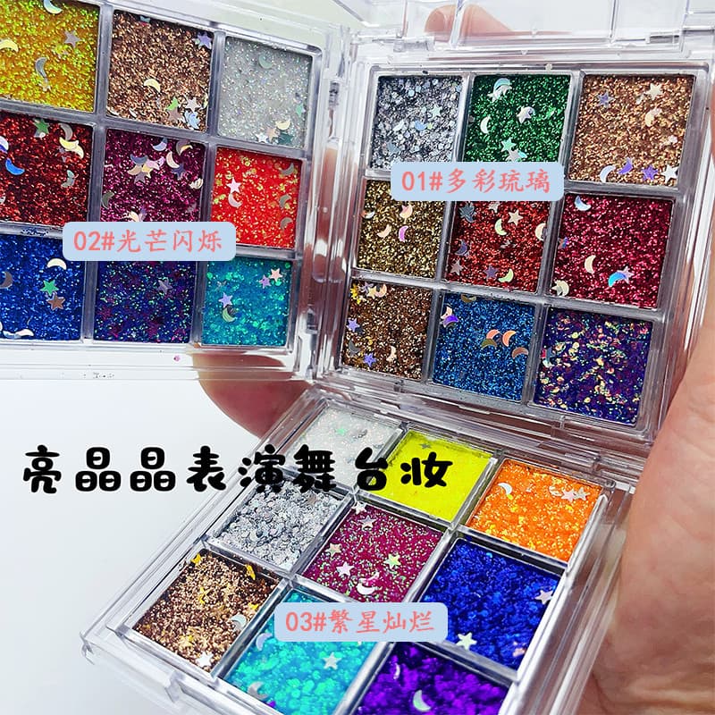 Paleta de sombras de nove cores Super brilhante, sem maquiagem, novo estilo, brilho fino, seis um, desempenho de estudan