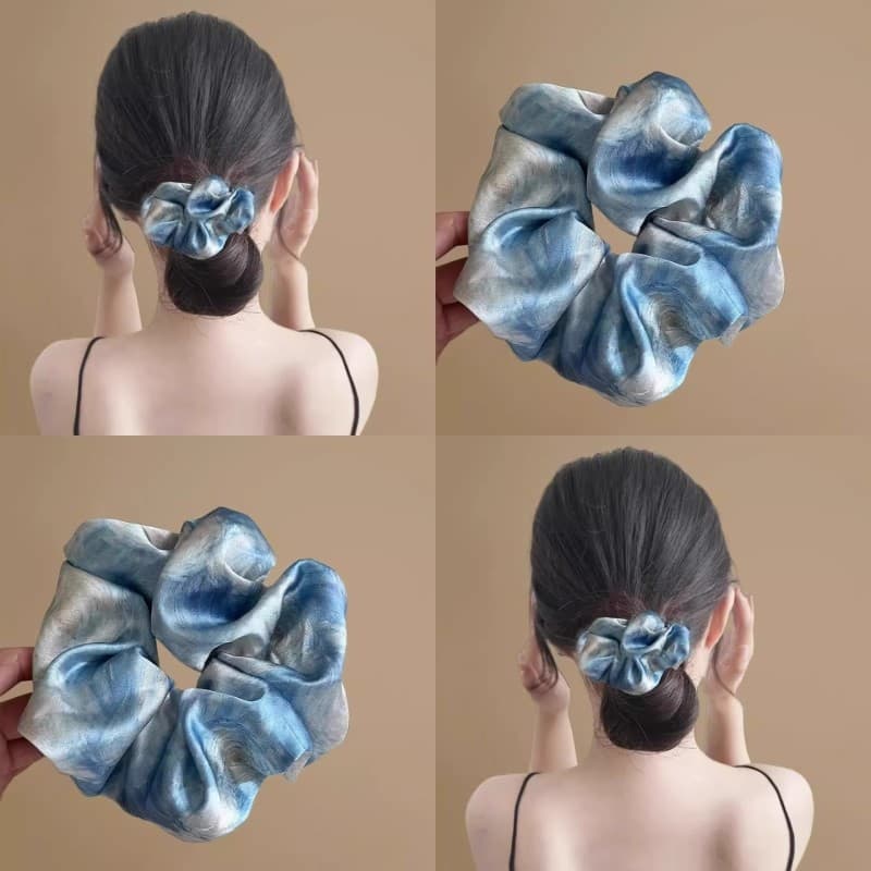 Laço de cabelo feminino High-End estilo ocidental moda pintura a óleo manchado cetim Scrunchy laço de cabelo feminino no
