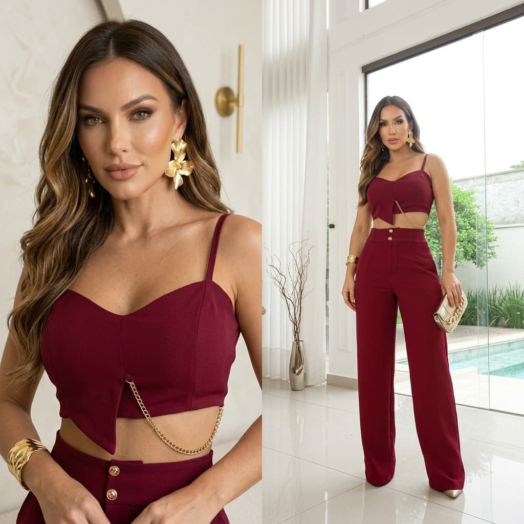 CONJUNTO DE ALFAIATARIA FEMININO COM CORRENTE PARA FESTA NATAL ELEGANTE CHIQUE E SOCIAL
