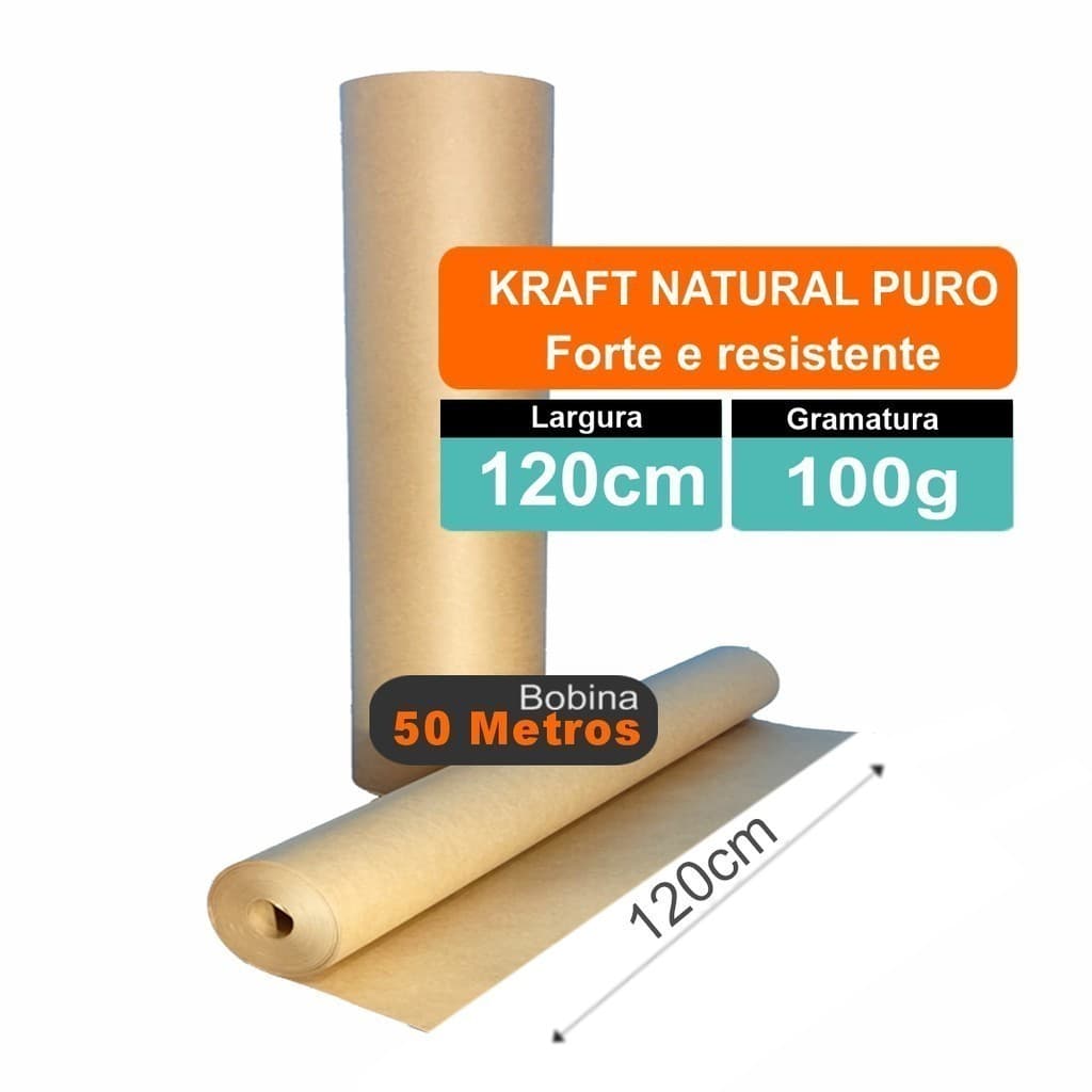 Papel Kraft Puro Natural Pardo Bobina 100g/m2 X 120cm X 50mts