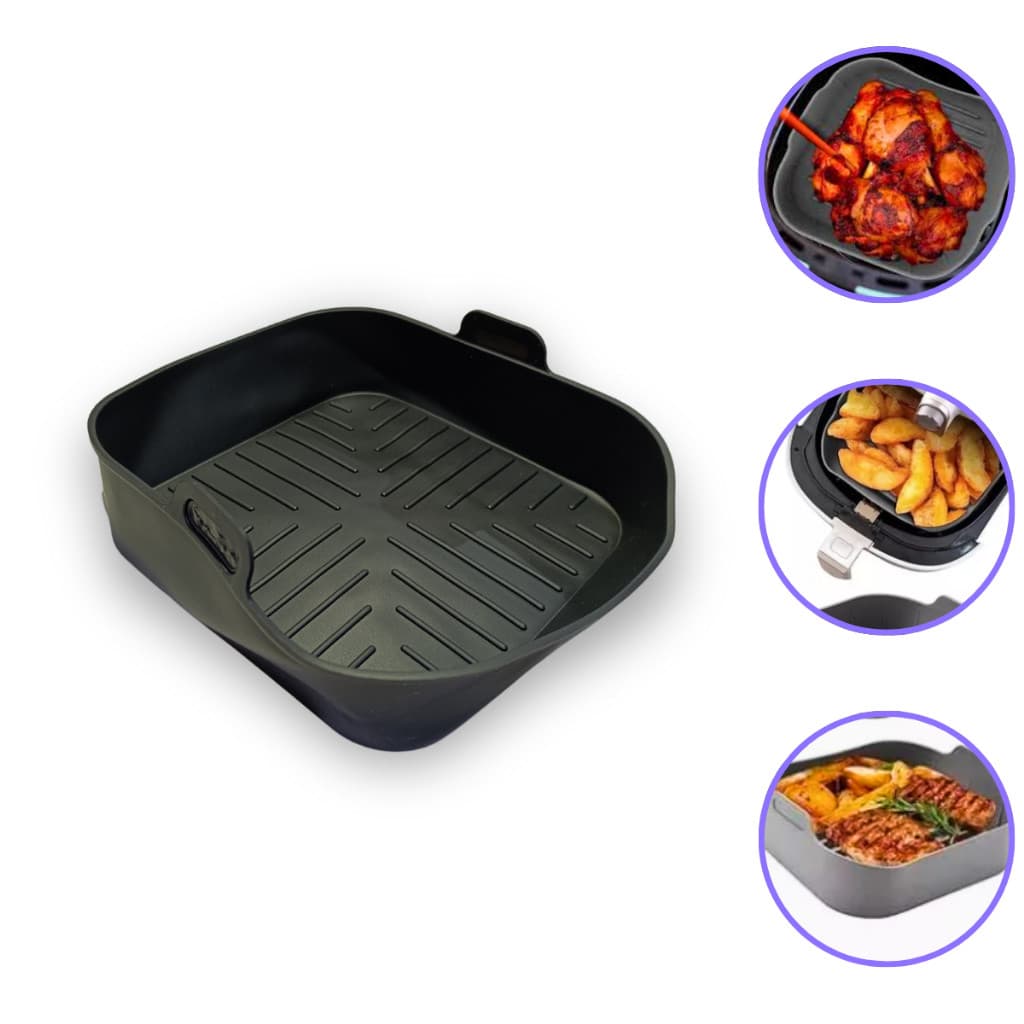 Bandeja Forma Cesta De Silicone Para Airfryer 20,5 x 20,5 x 7 Quadrada Redonda