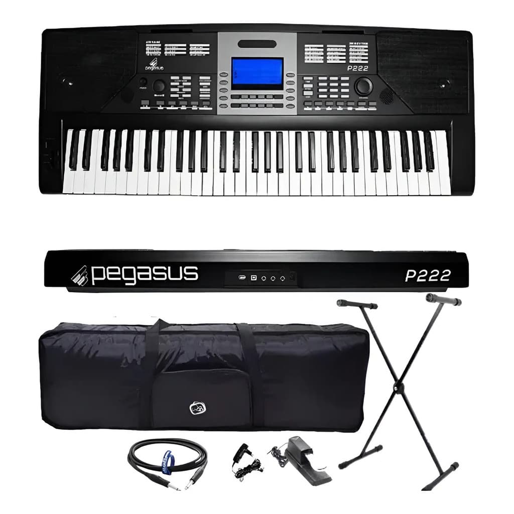 Teclado Sintetizador Pegasus P222 61 Teclas Midi 250 Ritmos Usb 127/220v Preto