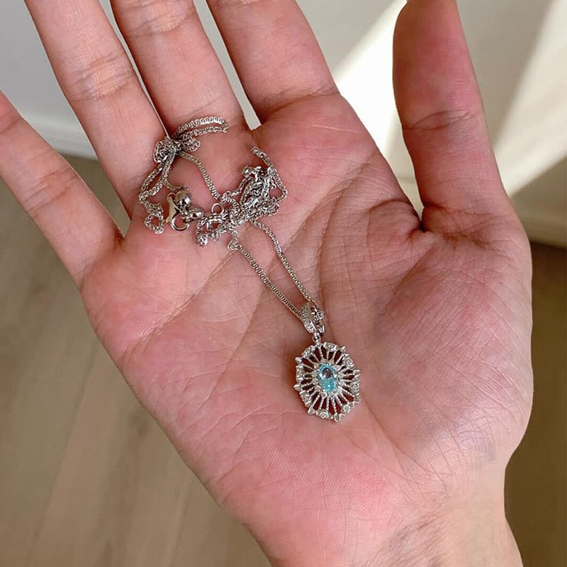 Diamante azul, pingente oval, vintage, luxuoso, de alto padrão, único, delicado, fofo, colar feminino, presente