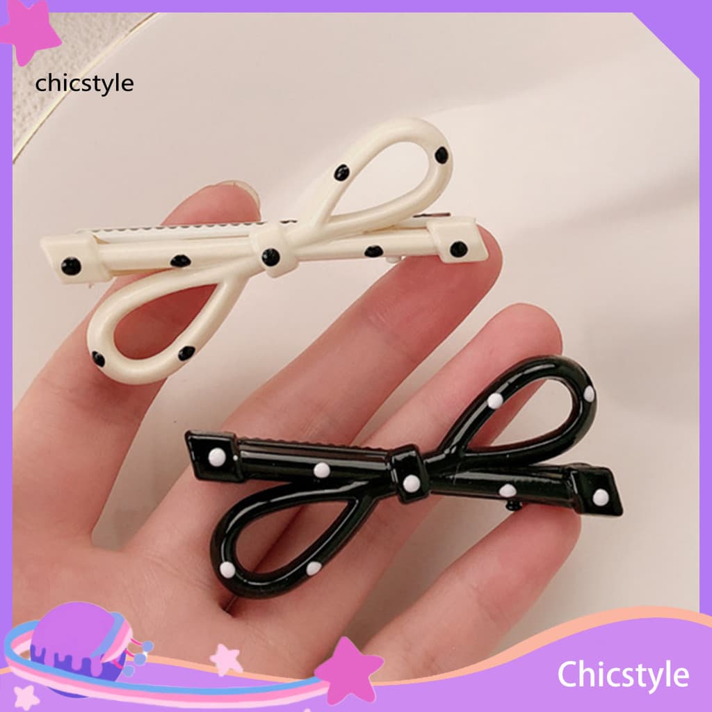 Black and White Hairpin 2pcs Style Hairpins Dot Print Hollow Bow Design Hair Clips Face Versatile Accessories for Women