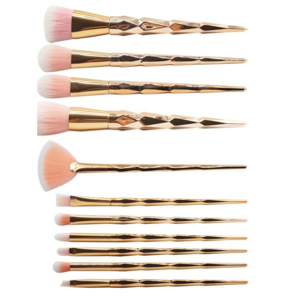 Rosa ouro brilhante conjunto de 12 peças escova de maquiagem pó solto Blush sombra fundação contorno destaque sobrancelh