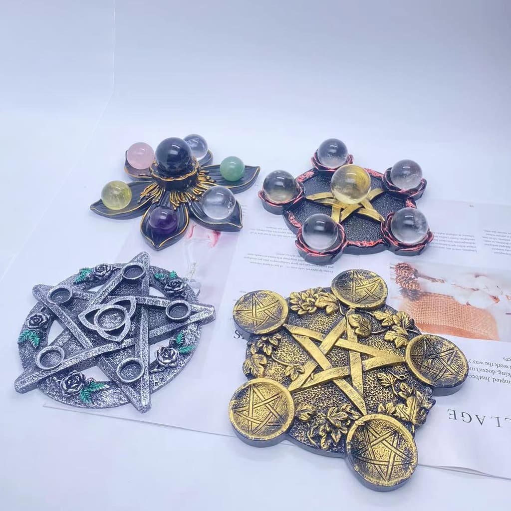 Resina criativa europeia Retro cor de cobre sete estrelas matriz pentagrama disco bola de cristal Base de armazenamento