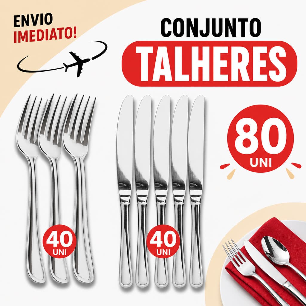 Kit Talheres Inox 80 Peças Garfo e Faca Jogo Completo Cozinha Restaurante Buffet * Envio Imediato *