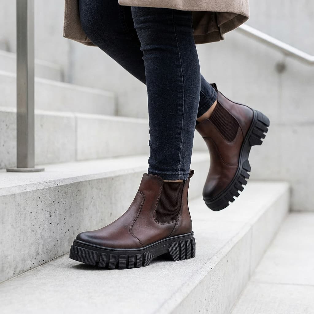 Bota Chelsea Feminina Tratorada Preta Elástico Confortável Giolo