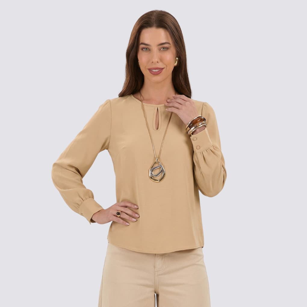 Blusa Feminina Manga Longa E Punho Ajustado Lecimar