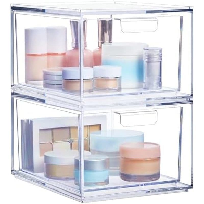 Gavetas Organizadoras De Plástico Transparentes Empilháveis STORi Audrey | Conjunto De 2 Peças Organizar Cosméticos E Su