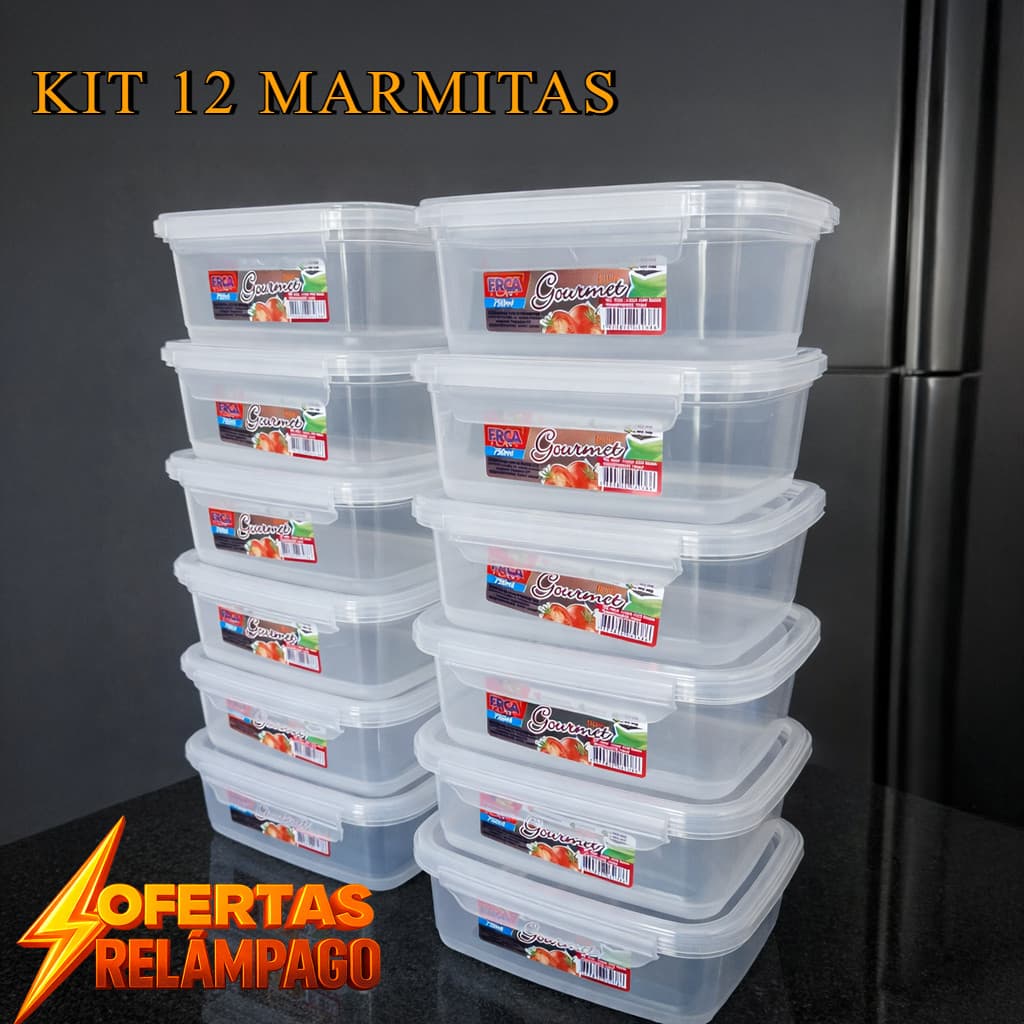 Kit 12 Marmita Potes 800ml com Travas Laterais BPA FREE - Alimentos organizadores de congelador