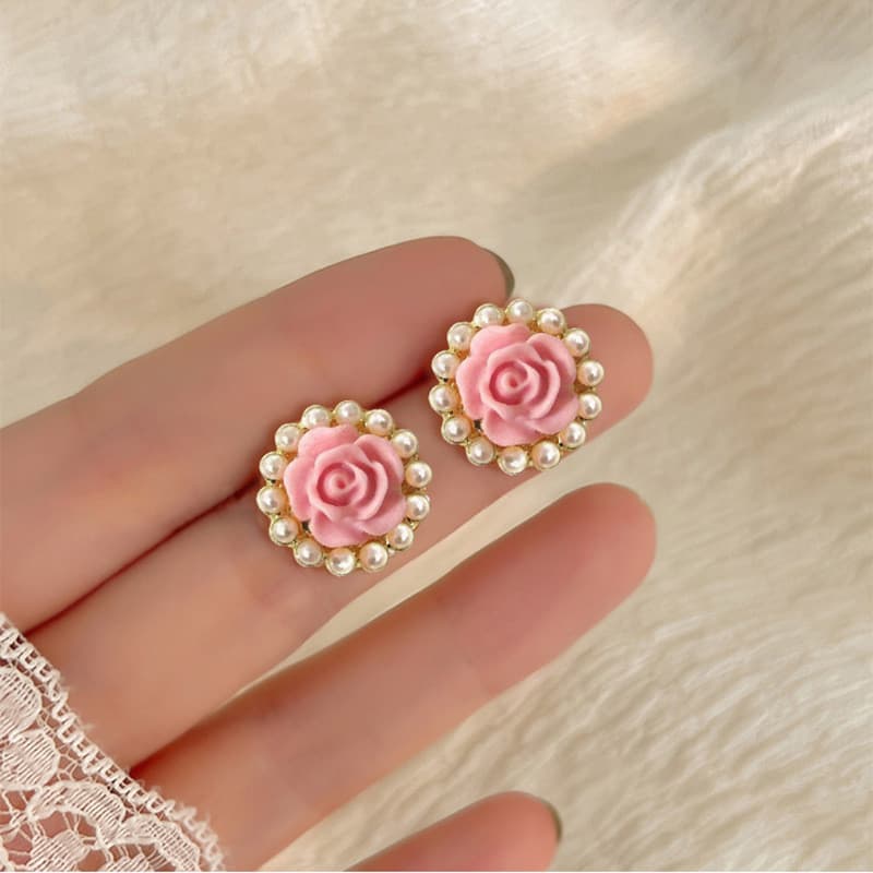 925 agulha de prata elegante temperamento rosa rosa brincos 2023 novo estilo High-End doce frisado brincos feminino