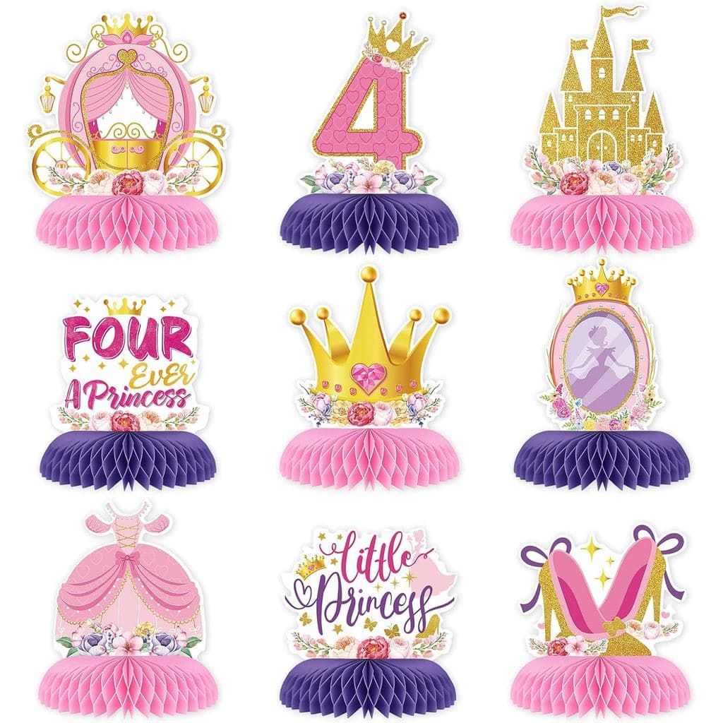 Grencian 9 Peças Decorações para Festa de Aniversário de Princesa, Centros de Mesa em Forma de Favo de Mel com a Frase '