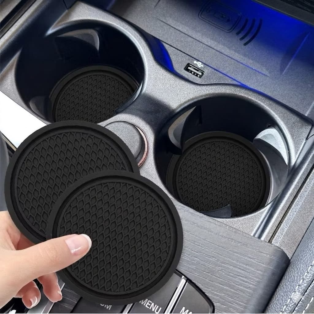 Kit de 2 Porta-Copos de Carro de Borracha - Base Porta Copos