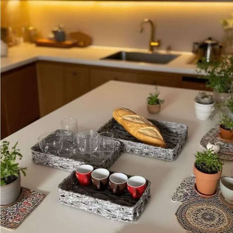 Kit 3 Cesto/Bandeija de Pão  Decorativo  Lateral Cesta Café Manhã Mesa Posta Casa Cozinha