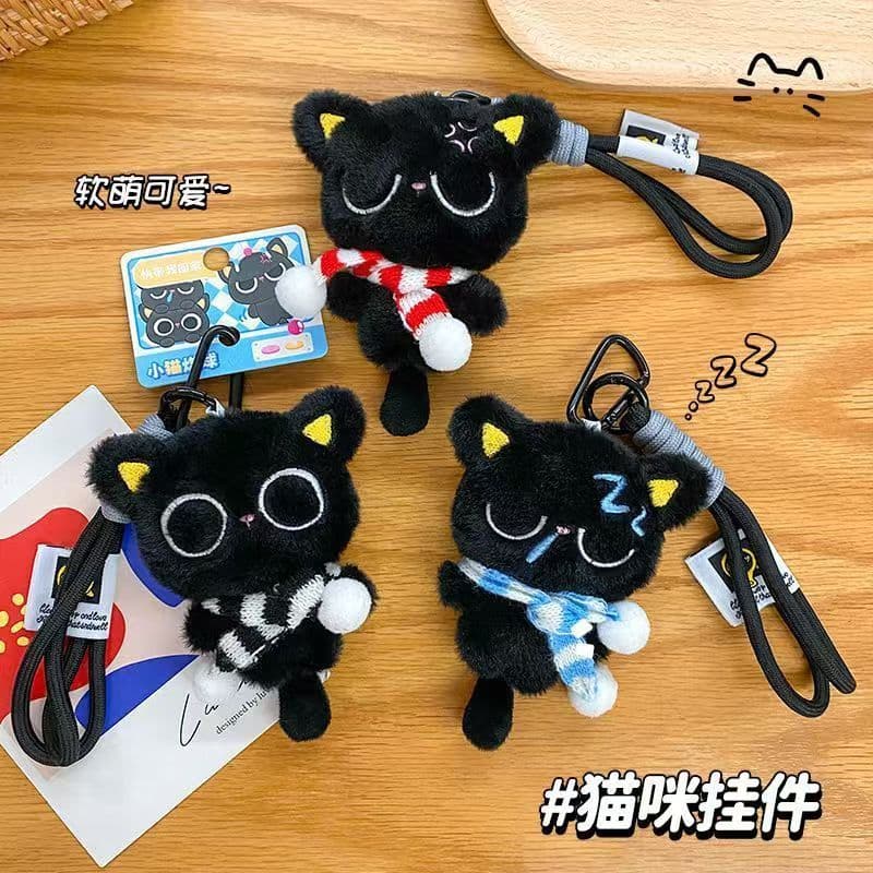Boneco de gato preto de pelúcia, lindo pingente de bolsa, enfeite de gato, presente para namorada.