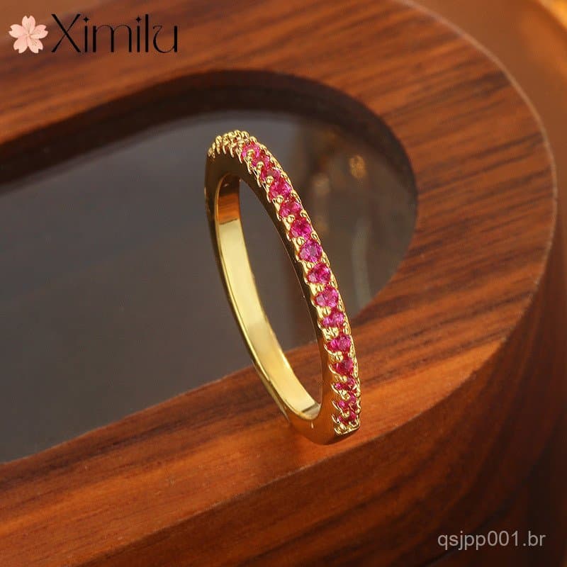 ❤ Luz criativa luxo europeu americano venda quente pequeno anel de diamante vermelho feminino Design de moda jóias banha
