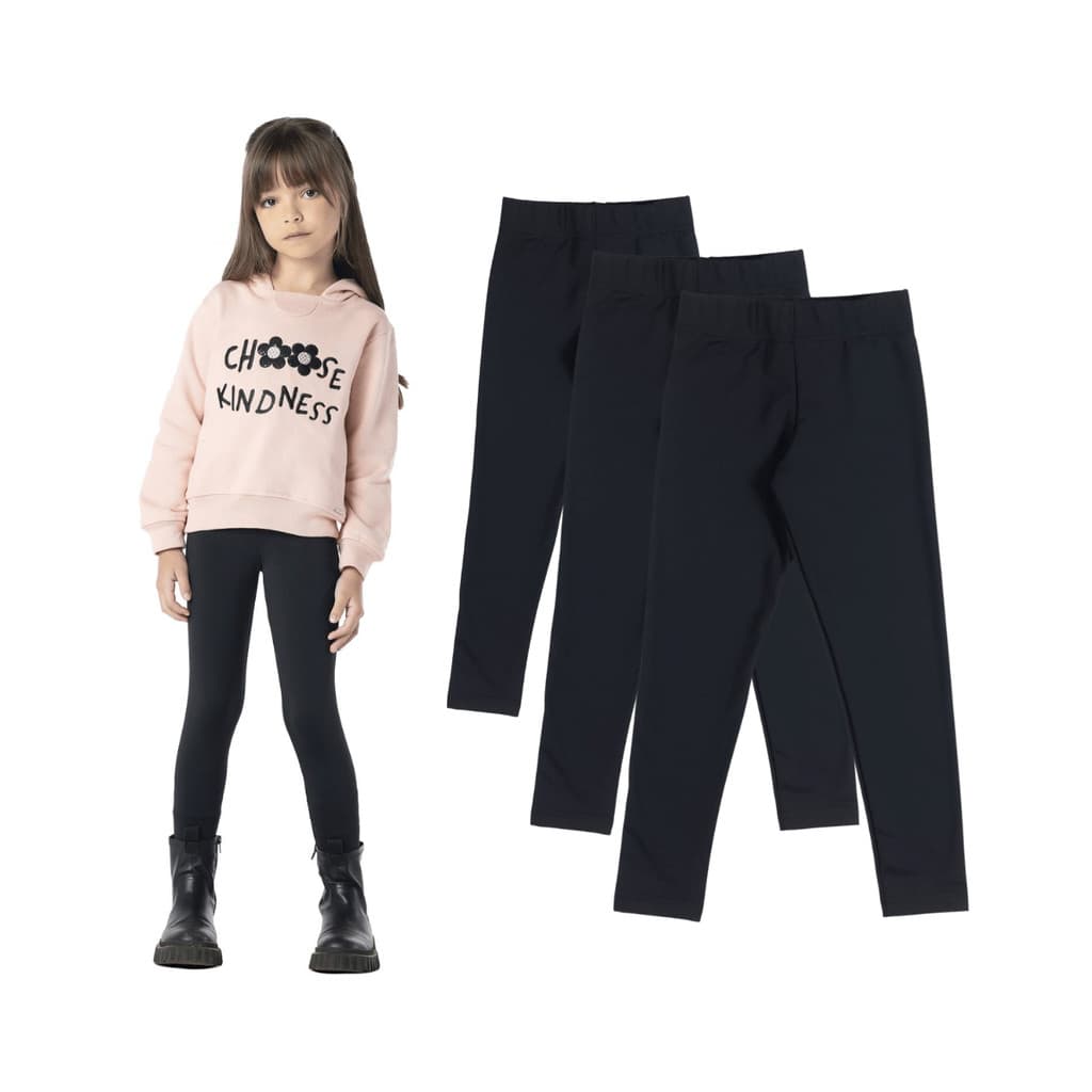 Kit 3 Calças Legging Infantil Menina Lisa Inverno Flanelada