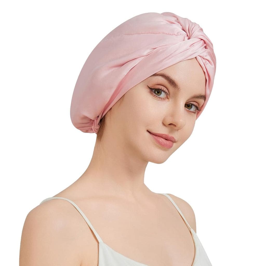 100% Mulberry Silk Bonnet for Sleeping Women, 22 Momme Grade-6A Double Layer Silk Hair Wrap With Elastic Band Stay On He