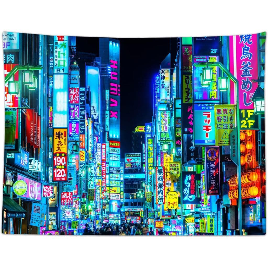 Tapeçaria de Anime Japonês iTapnoom, Tapeçaria Neon Punk Futurista de Cidade para Pendurar na Parede, para Quartos de Ho