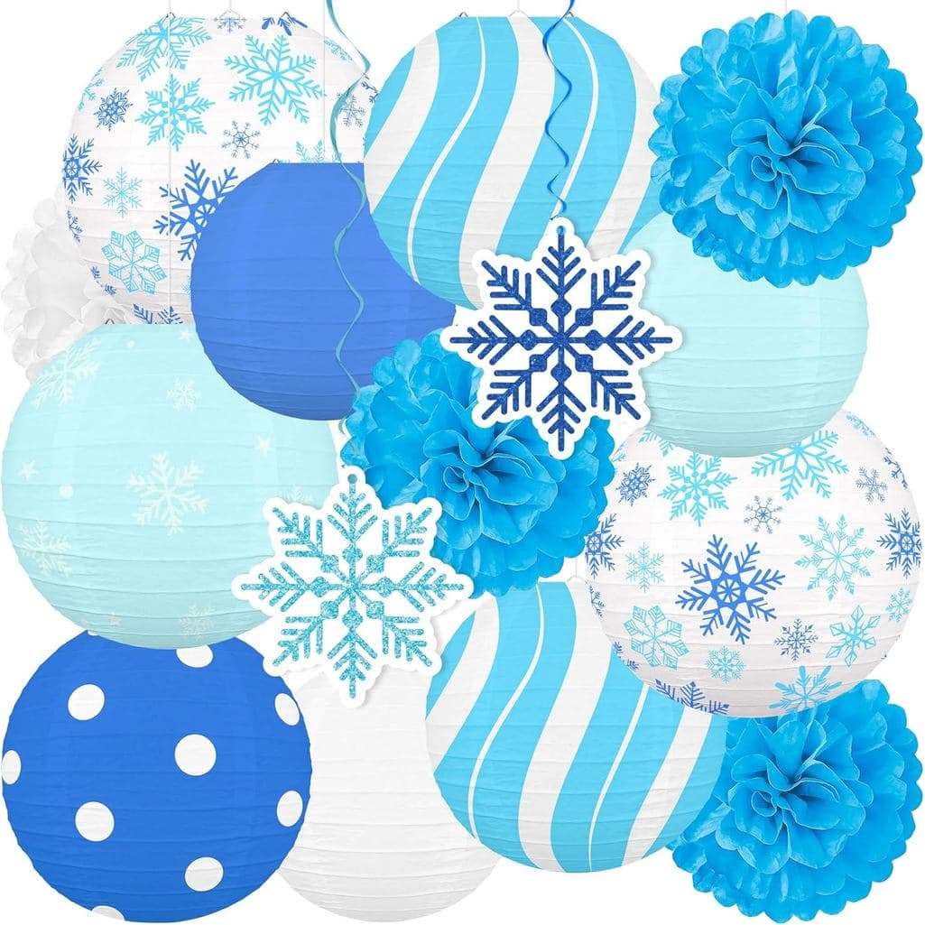 15 Peças de Decorações de Inverno Encantadas: Lanternas de Papel, Pompons, Espirais Penduradas, Decoração de Natal para