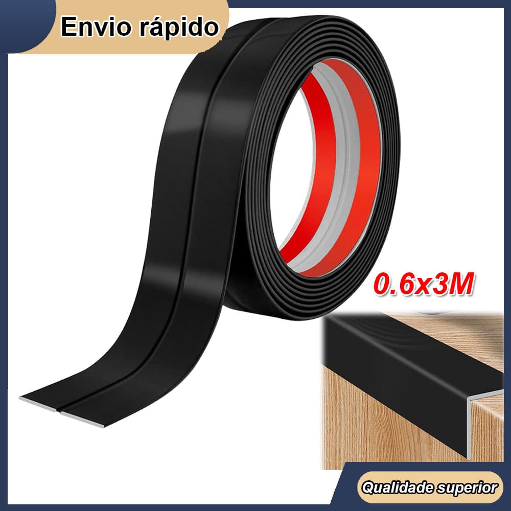 Fita Protetora de Quina em PVC Preto 0.6x3metros Protetor Anti-Impacto para Bordascantos e quinas de Móveis