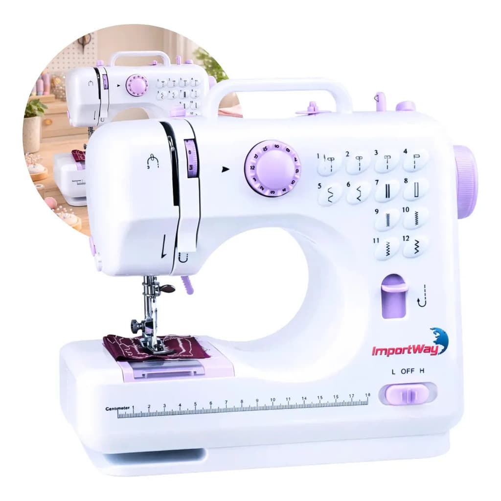 Máquina De Costura Reta Importway 12 Pontos Doméstica Iwmc-505 Portátil Branco 127/220v