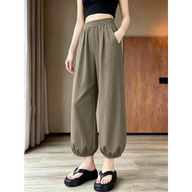 Perda processamento Bloomers feminino verão 2025 novo estilo cintura alta Drape pequeno Casual gelo seda Harem calças es